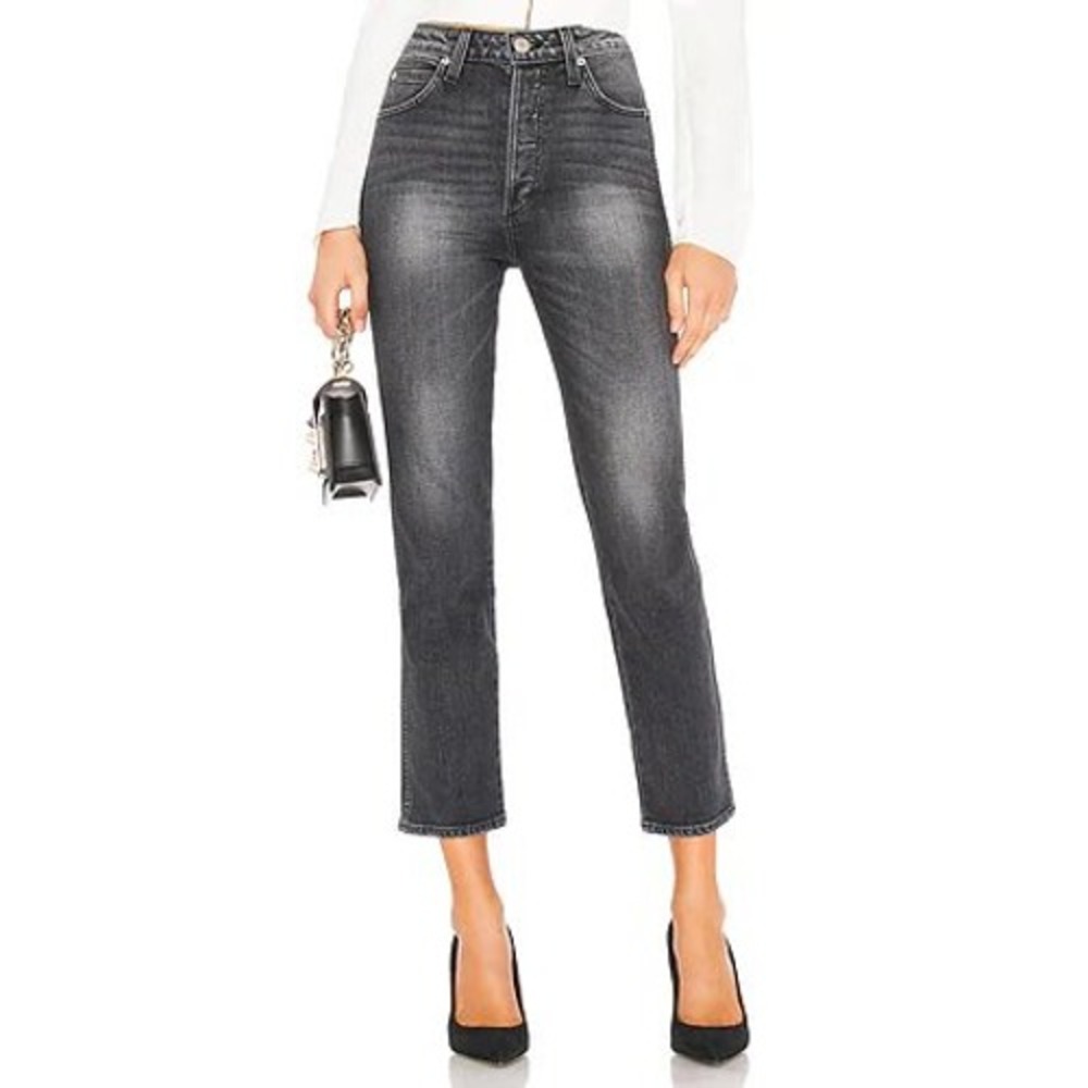 AMO Chloe Crop Jeans Vixen Faded Black High Rise Straight Leg 26 Made in USA